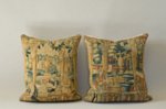 Pair of Late 16th Century, Brussels Tapestry Fragments Made into Modern Cushions